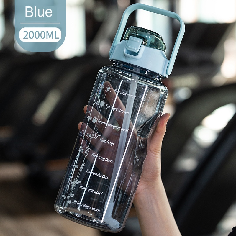 2 Litre Plastic Water BottleTime Marker Straw Bottle Creative Large Capacity Leakproof Drink Bottle Gym Sport Water Bottle